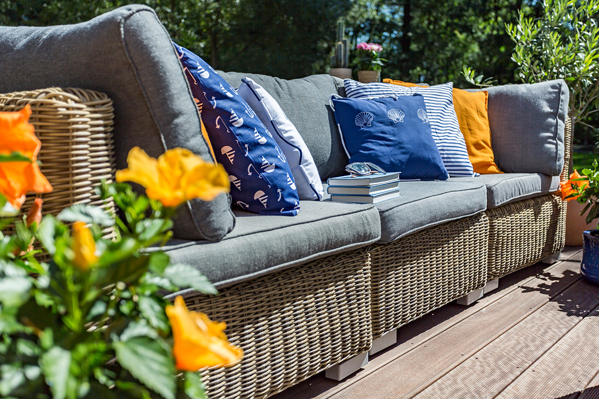 Outdoor garden furniture on decking
